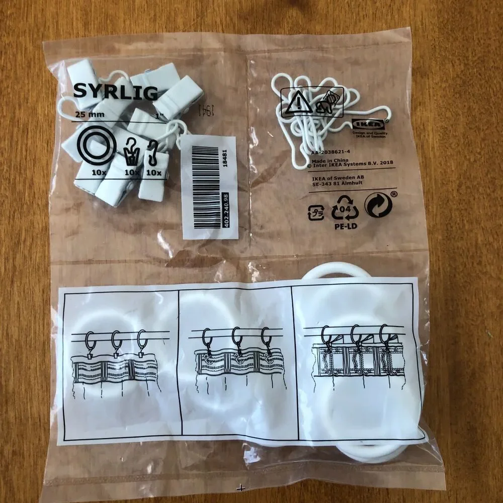 Ikea SYRLIG Curtain Ring Set 10-pack w/ Hooks & Clips 1